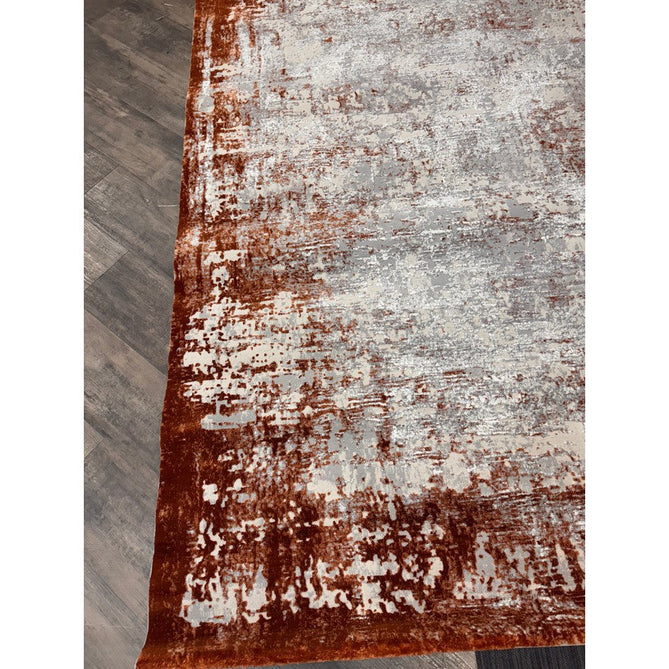 Kuza Border Modern Abstract Distressed Textured Soft-Touch Terracotta/Light Grey/Cream Rug-Asiatic Carpets-Rug Love - The Most Loved Rug Store