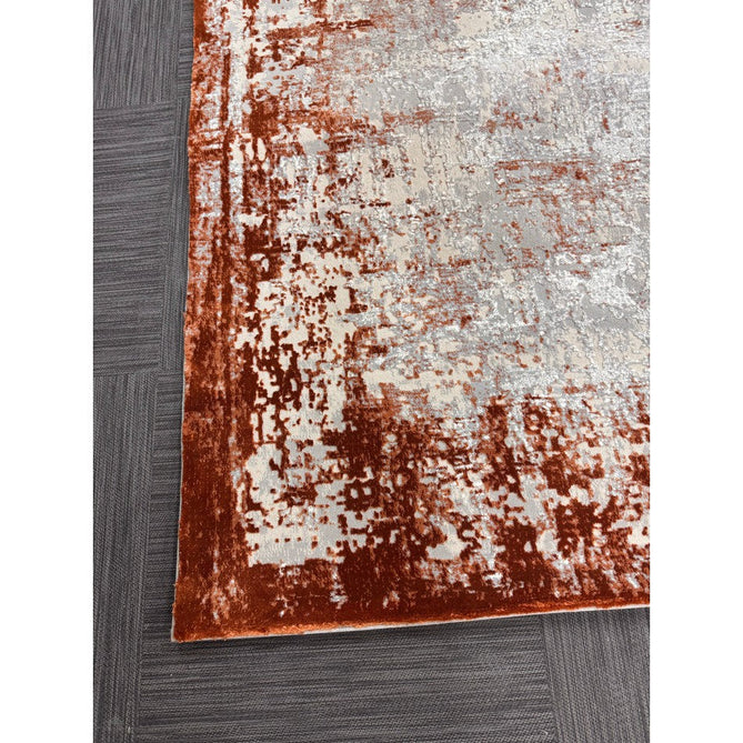 Kuza Border Modern Abstract Distressed Textured Soft-Touch Terracotta/Light Grey/Cream Rug-Asiatic Carpets-Rug Love - The Most Loved Rug Store