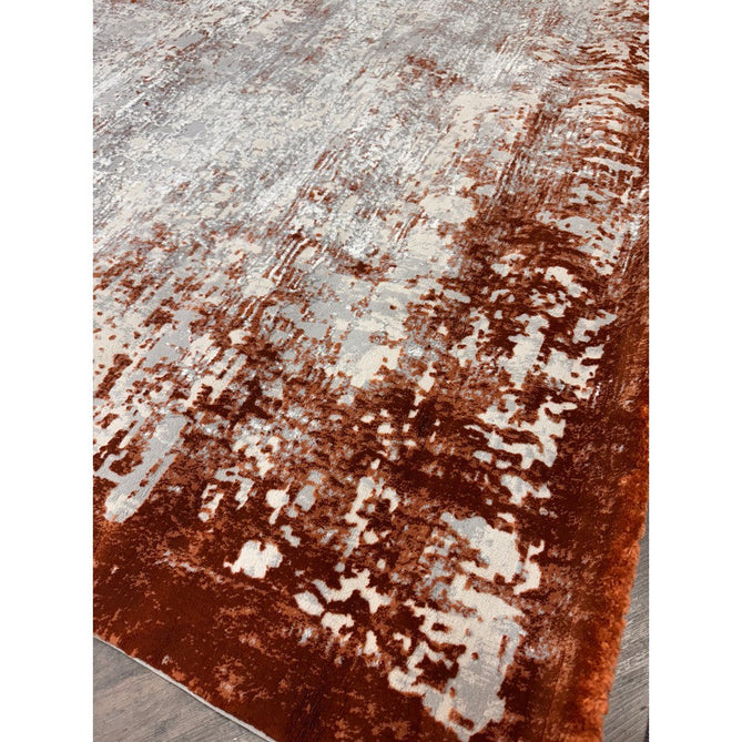 Kuza Border Modern Abstract Distressed Textured Soft-Touch Terracotta/Light Grey/Cream Rug-Asiatic Carpets-Rug Love - The Most Loved Rug Store
