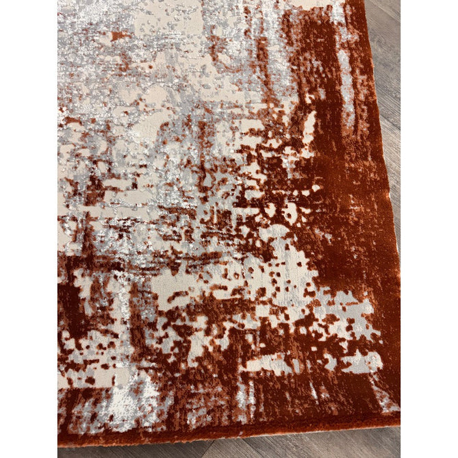 Kuza Border Modern Abstract Distressed Textured Soft-Touch Terracotta/Light Grey/Cream Rug-Asiatic Carpets-Rug Love - The Most Loved Rug Store