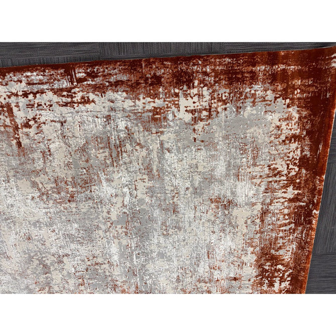 Kuza Border Modern Abstract Distressed Textured Soft-Touch Terracotta/Light Grey/Cream Rug-Asiatic Carpets-Rug Love - The Most Loved Rug Store