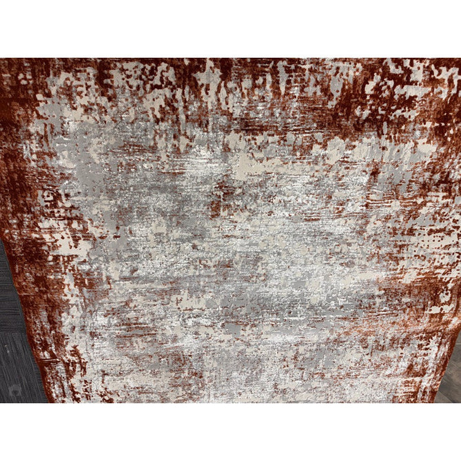 Kuza Border Modern Abstract Distressed Textured Soft-Touch Terracotta/Light Grey/Cream Rug-Asiatic Carpets-Rug Love - The Most Loved Rug Store