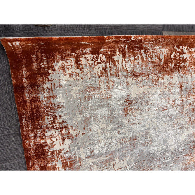 Kuza Border Modern Abstract Distressed Textured Soft-Touch Terracotta/Light Grey/Cream Rug-Asiatic Carpets-Rug Love - The Most Loved Rug Store