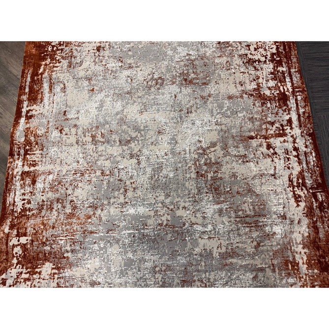 Kuza Border Modern Abstract Distressed Textured Soft-Touch Terracotta/Light Grey/Cream Rug-Asiatic Carpets-Rug Love - The Most Loved Rug Store