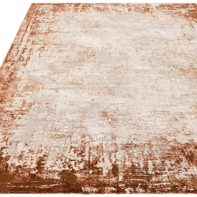 Kuza Border Modern Abstract Distressed Textured Soft-Touch Terracotta/Light Grey/Cream Rug-Asiatic Carpets-Rug Love - The Most Loved Rug Store