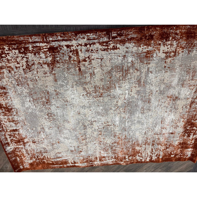 Kuza Border Modern Abstract Distressed Textured Soft-Touch Terracotta/Light Grey/Cream Rug-Asiatic Carpets-Rug Love - The Most Loved Rug Store