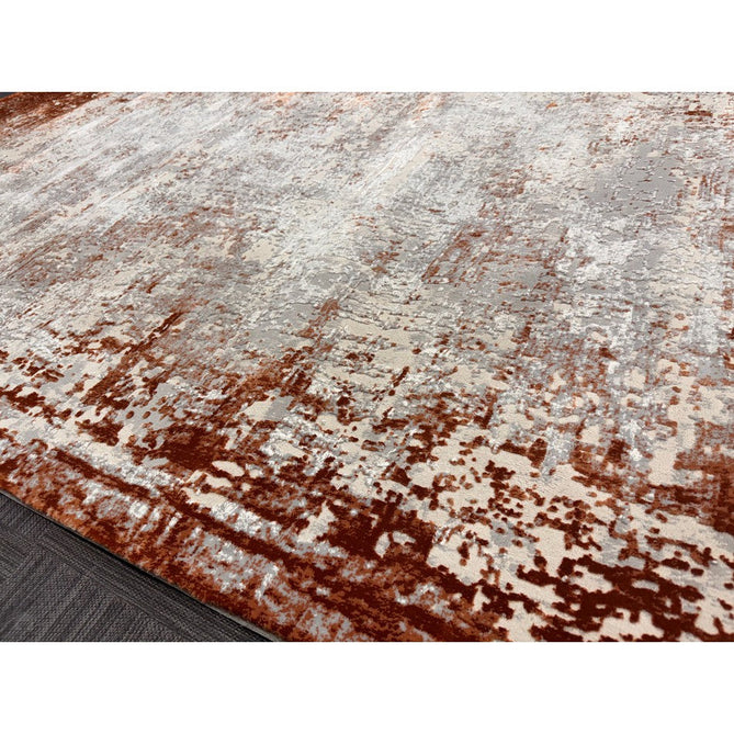Kuza Border Modern Abstract Distressed Textured Soft-Touch Terracotta/Light Grey/Cream Rug-Asiatic Carpets-Rug Love - The Most Loved Rug Store
