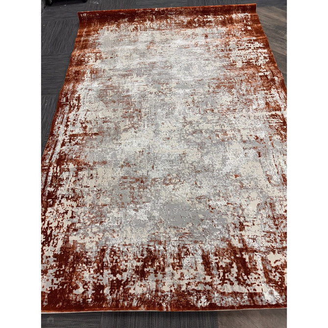 Kuza Border Modern Abstract Distressed Textured Soft-Touch Terracotta/Light Grey/Cream Rug-Asiatic Carpets-Rug Love - The Most Loved Rug Store