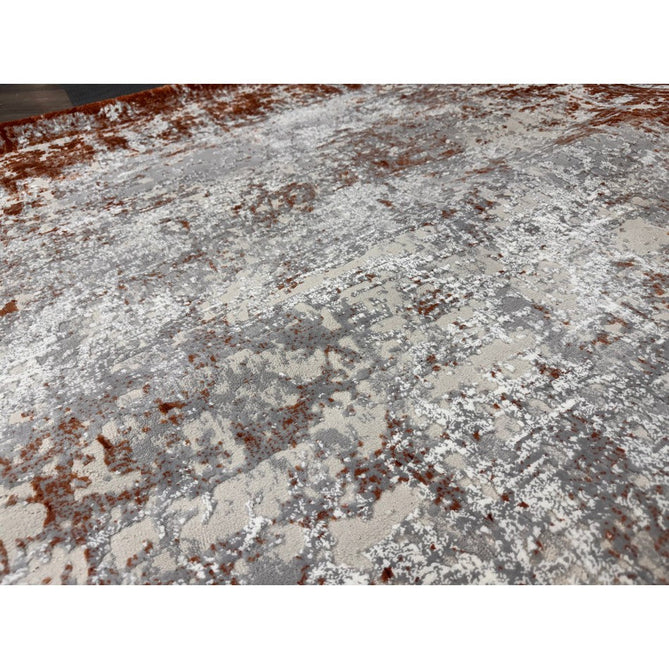 Kuza Border Modern Abstract Distressed Textured Soft-Touch Terracotta/Light Grey/Cream Rug-Asiatic Carpets-Rug Love - The Most Loved Rug Store