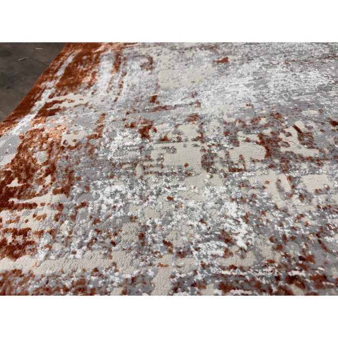 Kuza Border Modern Abstract Distressed Textured Soft-Touch Terracotta/Light Grey/Cream Rug-Asiatic Carpets-Rug Love - The Most Loved Rug Store