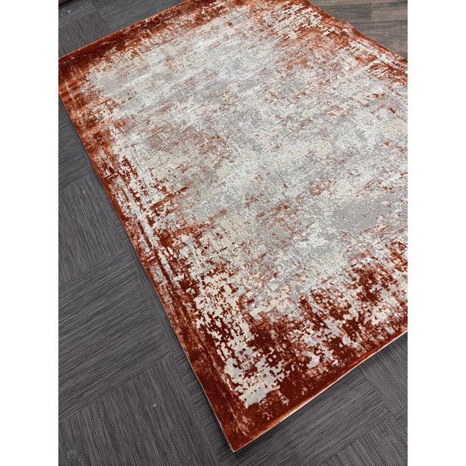 Kuza Border Modern Abstract Distressed Textured Soft-Touch Terracotta/Light Grey/Cream Rug-Asiatic Carpets-Rug Love - The Most Loved Rug Store