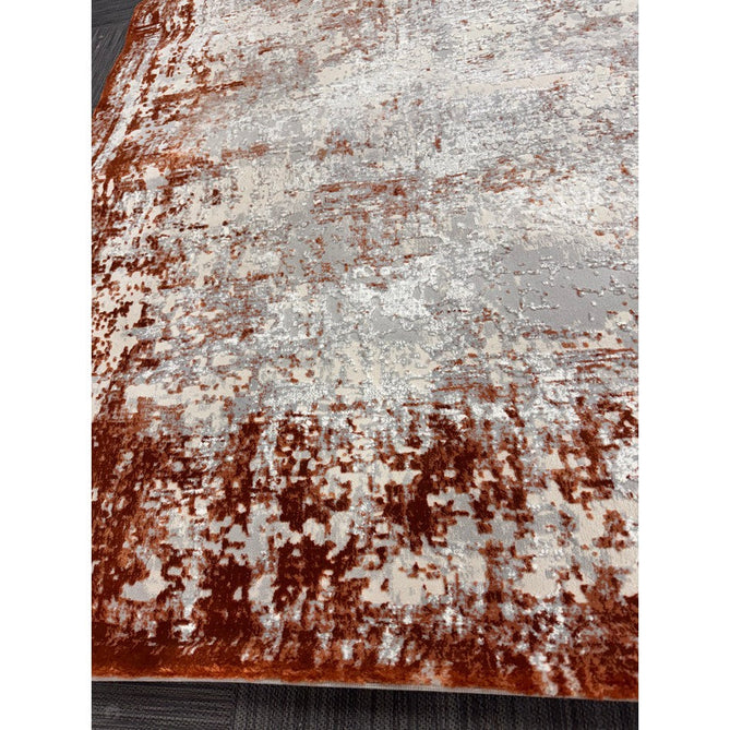 Kuza Border Modern Abstract Distressed Textured Soft-Touch Terracotta/Light Grey/Cream Rug-Asiatic Carpets-Rug Love - The Most Loved Rug Store