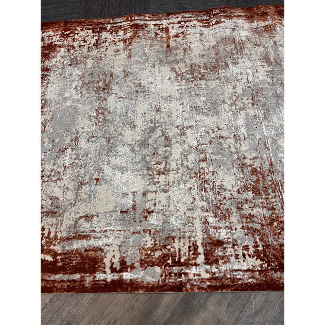 Kuza Border Modern Abstract Distressed Textured Soft-Touch Terracotta/Light Grey/Cream Rug-Asiatic Carpets-Rug Love - The Most Loved Rug Store