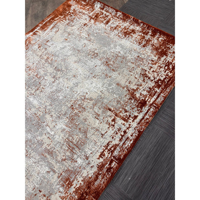 Kuza Border Modern Abstract Distressed Textured Soft-Touch Terracotta/Light Grey/Cream Rug-Asiatic Carpets-Rug Love - The Most Loved Rug Store