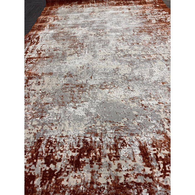 Kuza Border Modern Abstract Distressed Textured Soft-Touch Terracotta/Light Grey/Cream Rug-Asiatic Carpets-Rug Love - The Most Loved Rug Store