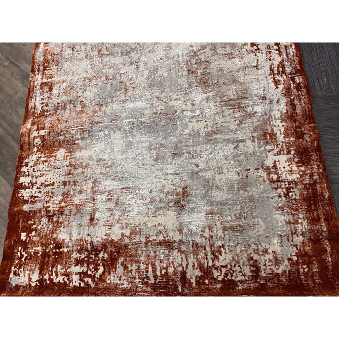 Kuza Border Modern Abstract Distressed Textured Soft-Touch Terracotta/Light Grey/Cream Rug-Asiatic Carpets-Rug Love - The Most Loved Rug Store