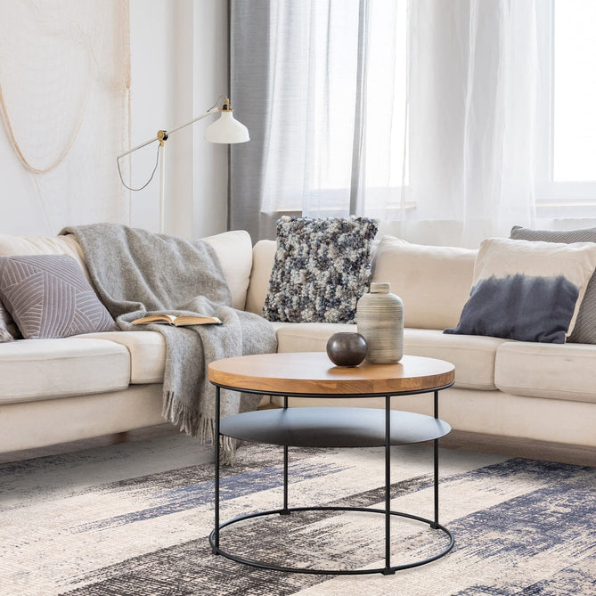 Kuza Lines Ikat Modern Abstract Distressed Shimmer Hi-Lo Textured Soft Velvety Touch High-Density Durable Easy-Care Short Pile Navy/Light Grey/Black/Ivory Rug-Asiatic Carpets-Rug Love - The Most Loved Rug Store