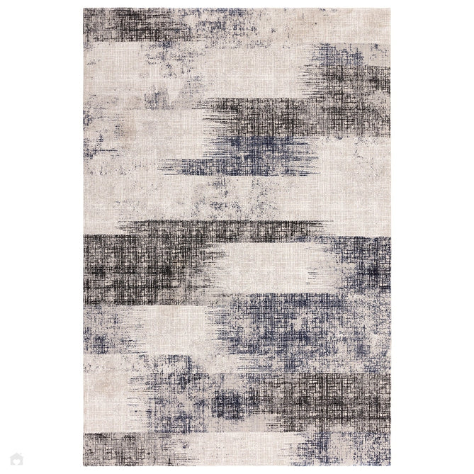 Kuza Lines Ikat Modern Abstract Distressed Shimmer Hi-Lo Textured Soft Velvety Touch High-Density Durable Easy-Care Short Pile Navy/Light Grey/Black/Ivory Rug-Asiatic Carpets-Rug Love - The Most Loved Rug Store
