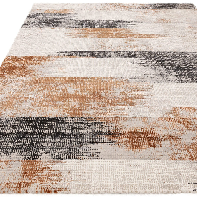 Kuza Lines Ikat Modern Abstract Distressed Shimmer Hi-Lo Textured Soft Velvety Touch High-Density Durable Easy-Care Short Pile Terracotta/Light Grey/Black/Ivory Rug-Asiatic Carpets-Rug Love - The Most Loved Rug Store