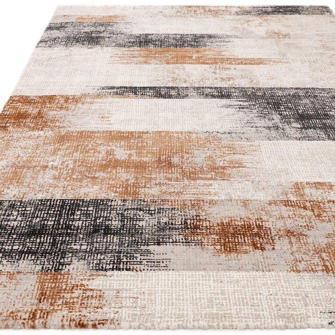 Kuza Lines Ikat Modern Abstract Distressed Shimmer Hi-Lo Textured Soft Velvety Touch High-Density Durable Easy-Care Short Pile Terracotta/Light Grey/Black/Ivory Rug-Asiatic Carpets-Rug Love - The Most Loved Rug Store