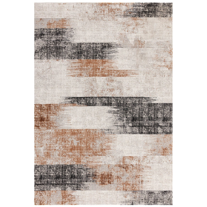 Kuza Lines Ikat Modern Abstract Distressed Shimmer Hi-Lo Textured Soft Velvety Touch High-Density Durable Easy-Care Short Pile Terracotta/Light Grey/Black/Ivory Rug-Asiatic Carpets-Rug Love - The Most Loved Rug Store