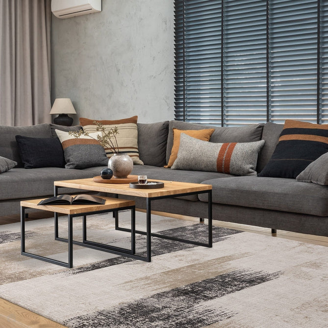 Kuza Lines Ikat Modern Abstract Distressed Textured Soft-Touch Beige/Light Grey/Black/Ivory Rug-Asiatic Carpets-Rug Love - The Most Loved Rug Store