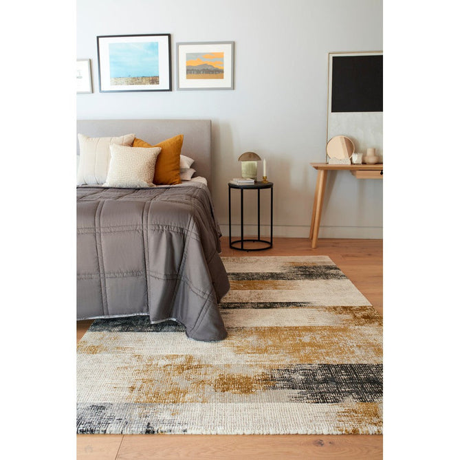 Kuza Lines Ikat Modern Abstract Distressed Textured Soft-Touch Gold/Light Grey/Black/Ivory Rug-Asiatic Carpets-Rug Love - The Most Loved Rug Store