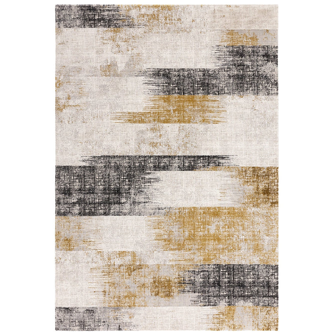 Kuza Lines Ikat Modern Abstract Distressed Textured Soft-Touch Gold/Light Grey/Black/Ivory Rug-Asiatic Carpets-Rug Love - The Most Loved Rug Store