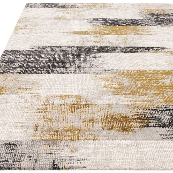 Kuza Lines Ikat Modern Abstract Distressed Textured Soft-Touch Gold/Light Grey/Black/Ivory Rug-Asiatic Carpets-Rug Love - The Most Loved Rug Store
