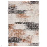 Kuza Lines Ikat Modern Abstract Distressed Textured Soft-Touch Terracotta/Light Grey/Black/Ivory Rug