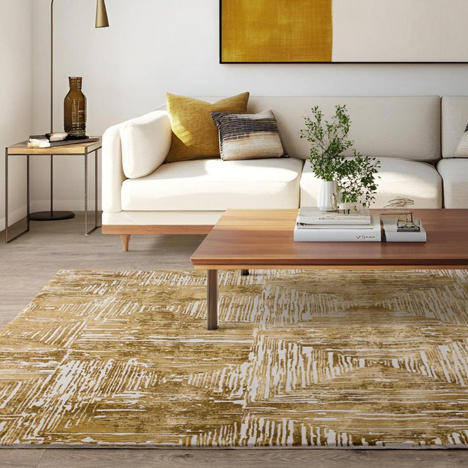 Kuza Portrait Modern Abstract Distressed Shimmer Hi-Lo Textured Soft Velvety Touch High-Density Durable Easy-Care Short Pile Gold Rug-Asiatic Carpets-Rug Love - The Most Loved Rug Store