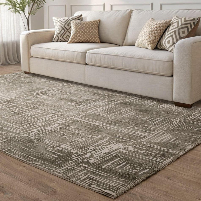 Kuza Portrait Modern Abstract Distressed Shimmer Hi-Lo Textured Soft Velvety Touch High-Density Durable Easy-Care Short Pile Khaki Green Rug-Asiatic Carpets-Rug Love - The Most Loved Rug Store