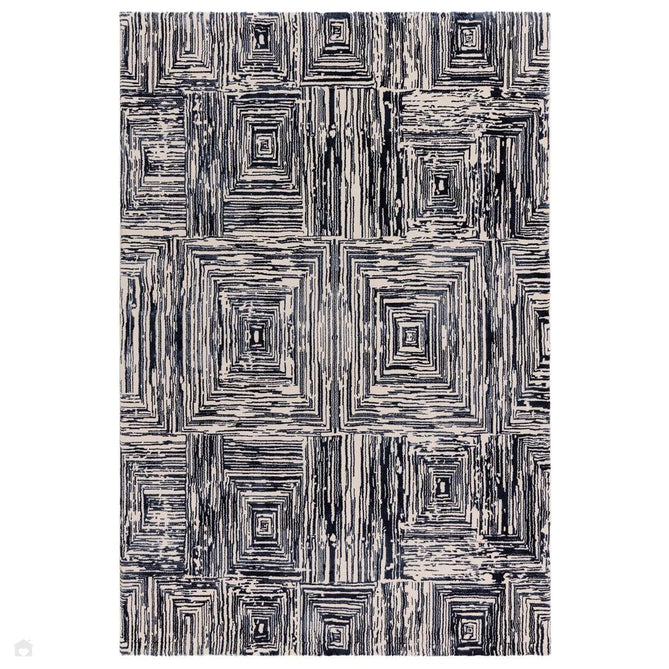 Kuza Portrait Modern Abstract Distressed Shimmer Hi-Lo Textured Soft Velvety Touch High-Density Durable Easy-Care Short Pile Navy Blue/Cream/Grey Rug-Asiatic Carpets-Rug Love - The Most Loved Rug Store