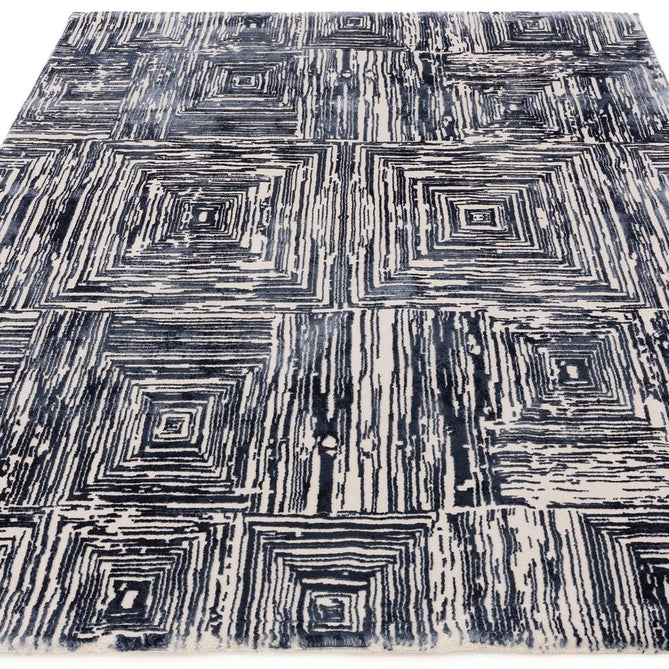 Kuza Portrait Modern Abstract Distressed Shimmer Hi-Lo Textured Soft Velvety Touch High-Density Durable Easy-Care Short Pile Navy Blue/Cream/Grey Rug-Asiatic Carpets-Rug Love - The Most Loved Rug Store