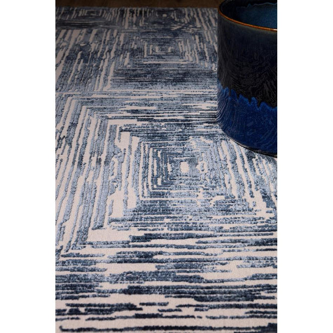 Kuza Portrait Modern Abstract Distressed Shimmer Hi-Lo Textured Soft Velvety Touch High-Density Durable Easy-Care Short Pile Navy Blue/Cream/Grey Rug-Asiatic Carpets-Rug Love - The Most Loved Rug Store