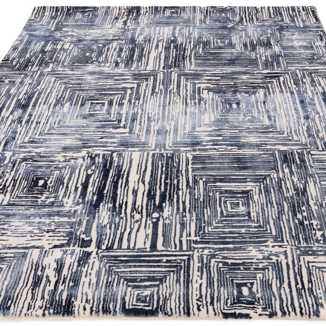 Kuza Portrait Modern Abstract Distressed Shimmer Hi-Lo Textured Soft Velvety Touch High-Density Durable Easy-Care Short Pile Navy Blue/Cream/Grey Rug-Asiatic Carpets-Rug Love - The Most Loved Rug Store