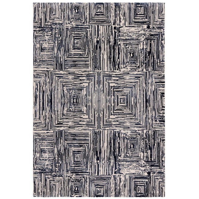 Kuza Portrait Modern Abstract Distressed Shimmer Hi-Lo Textured Soft Velvety Touch High-Density Durable Easy-Care Short Pile Navy Blue/Cream/Grey Rug-Asiatic Carpets-Rug Love - The Most Loved Rug Store