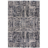 Kuza Portrait Modern Abstract Distressed Shimmer Hi-Lo Textured Soft Velvety Touch High-Density Durable Easy-Care Short Pile Navy Blue/Cream/Grey Rug