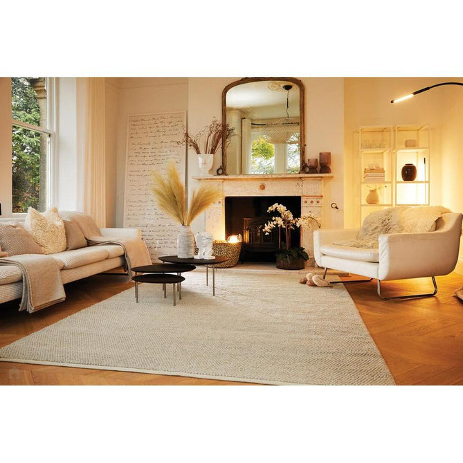 La Playa Modern Plain Mottled Beaded Pebble Hand Woven Textured Wool Looped Pile Natural Rug