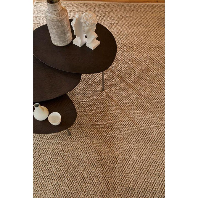 La Playa Modern Plain Mottled Beaded Pebble Hand Woven Textured Wool Looped Pile Natural Rug