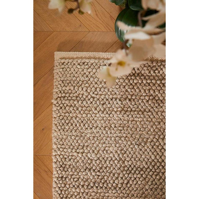 La Playa Modern Plain Mottled Beaded Pebble Hand Woven Textured Wool Looped Pile Natural Rug