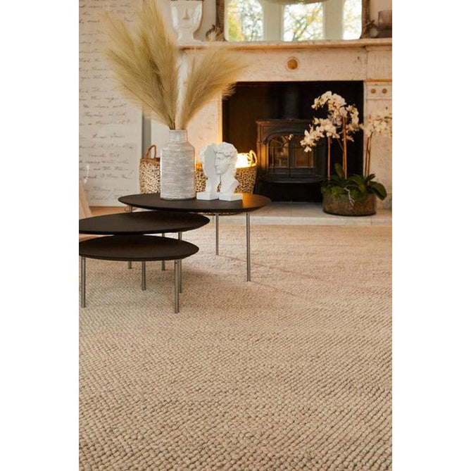 La Playa Modern Plain Mottled Beaded Pebble Hand Woven Textured Wool Looped Pile Natural Rug
