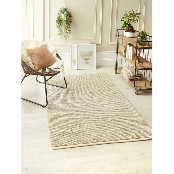 La Playa Modern Plain Mottled Beaded Pebble Hand Woven Textured Wool Looped Pile Natural Rug