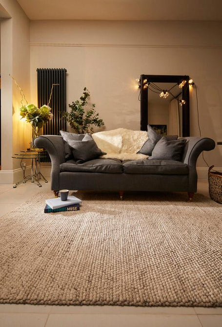 La Playa Modern Plain Mottled Beaded Pebble Hand Woven Textured Wool Flat-Pile Silver/Charcoal Grey/vory Rug