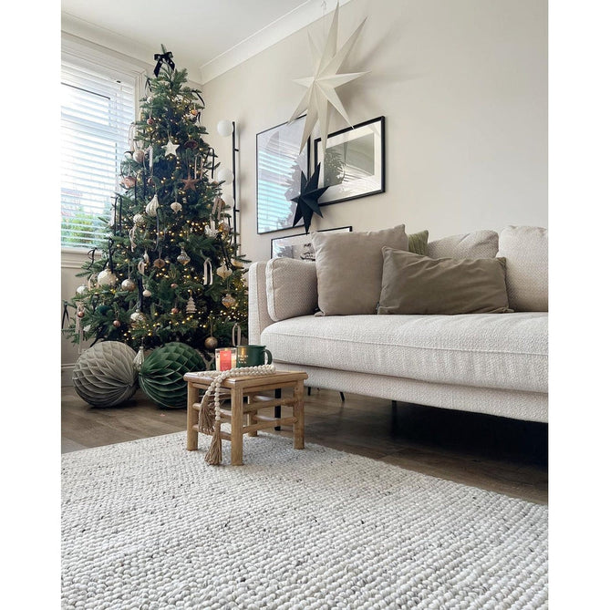 La Playa Modern Plain Mottled Beaded Pebble Hand Woven Textured Wool Looped Pile Silver/Ivory Rug 120x170cm-Shop Returns-Rug Love - The Most Loved Rug Store