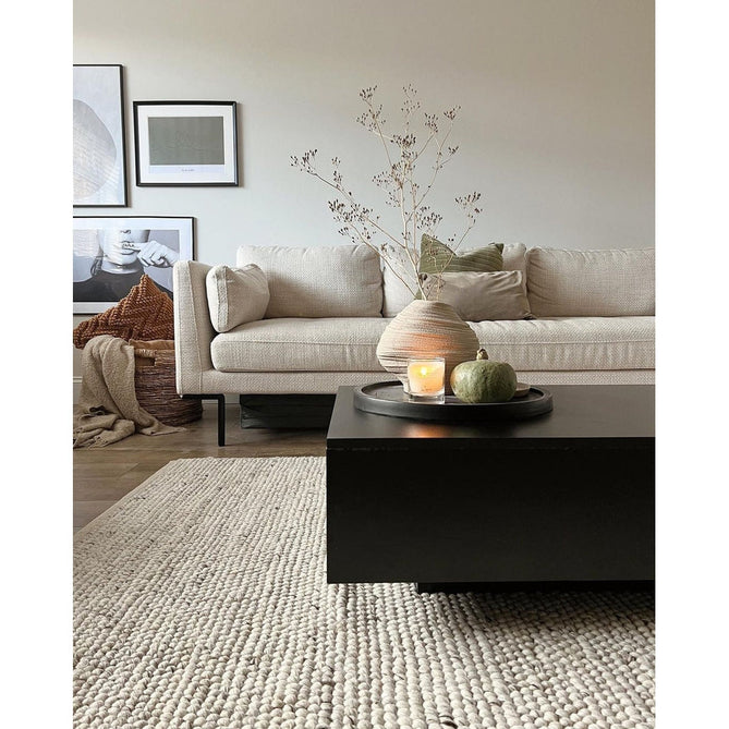 La Playa Modern Plain Mottled Beaded Pebble Hand Woven Textured Wool Looped Pile Silver/Ivory Rug 120x170cm-Shop Returns-Rug Love - The Most Loved Rug Store