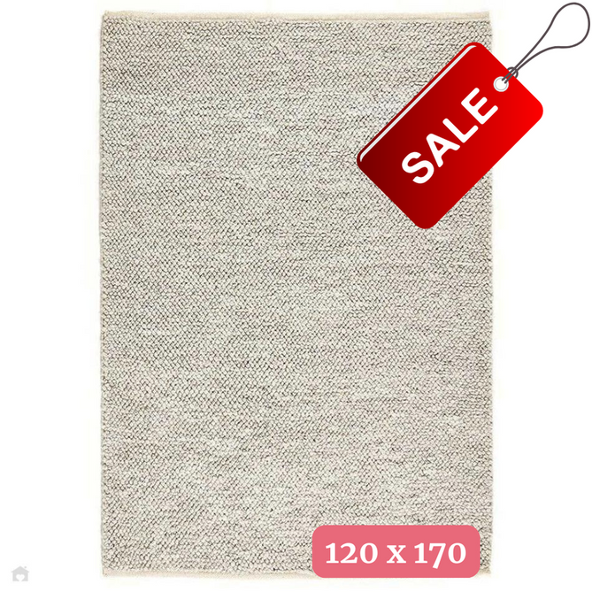 La Playa Modern Plain Mottled Beaded Pebble Hand Woven Textured Wool Looped Pile Silver/Ivory Rug 120x170cm-Shop Returns-Rug Love - The Most Loved Rug Store