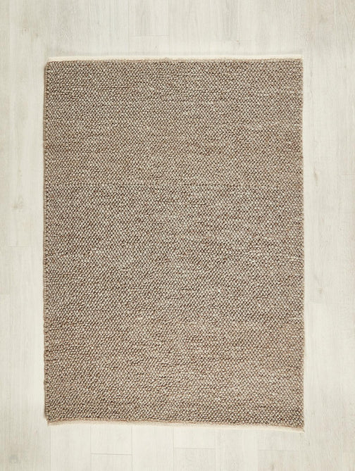La Playa Modern Plain Mottled Beaded Pebble Hand Woven Wool Looped Pile Rustic Brown/Grey Rug