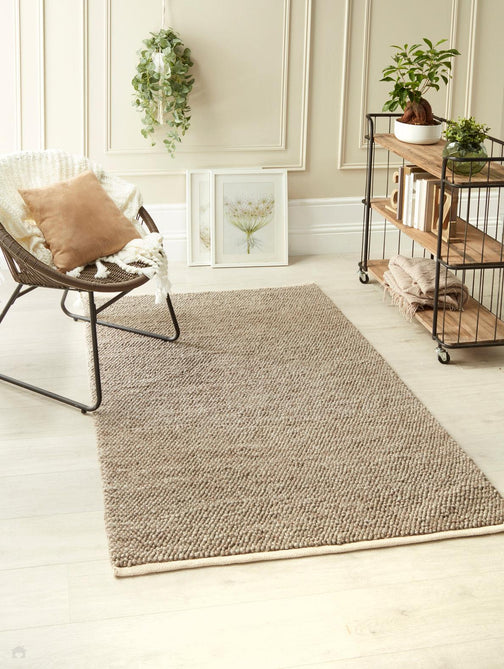 La Playa Modern Plain Mottled Beaded Pebble Hand Woven Wool Looped Pile Rustic Brown/Grey Rug