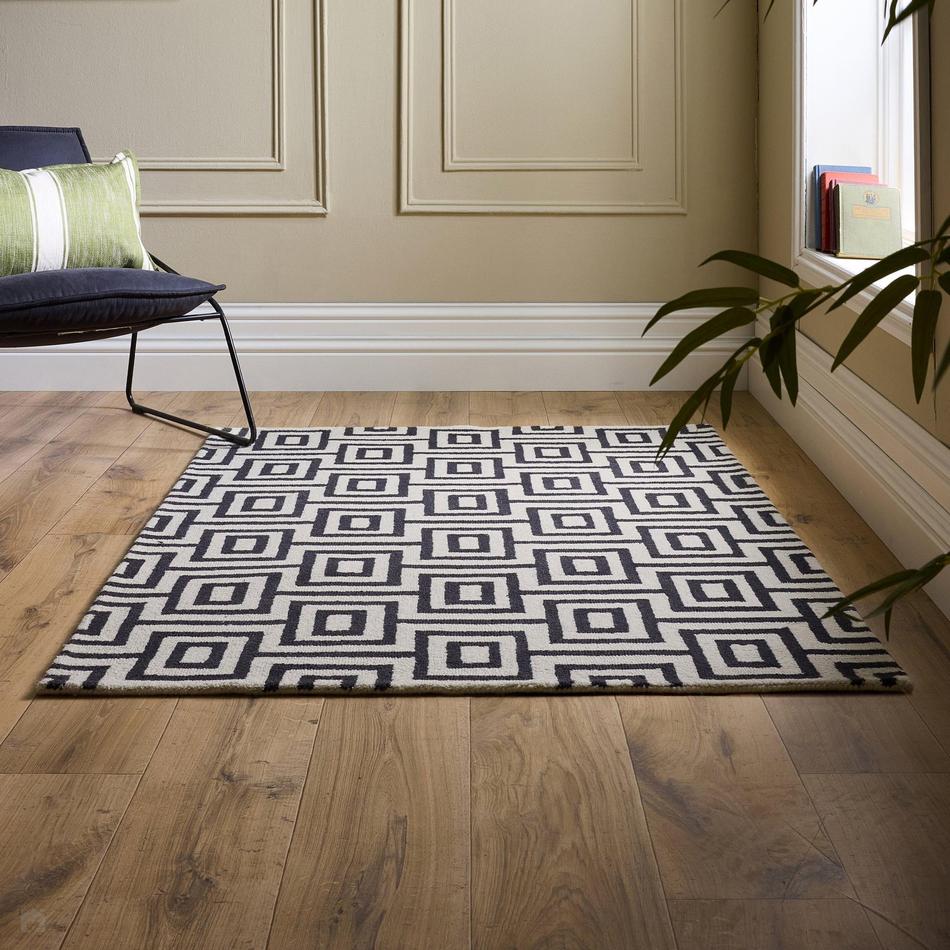 Labyrinth Modern Geometric Repeated Squares Hand-Woven Ribbed Textured